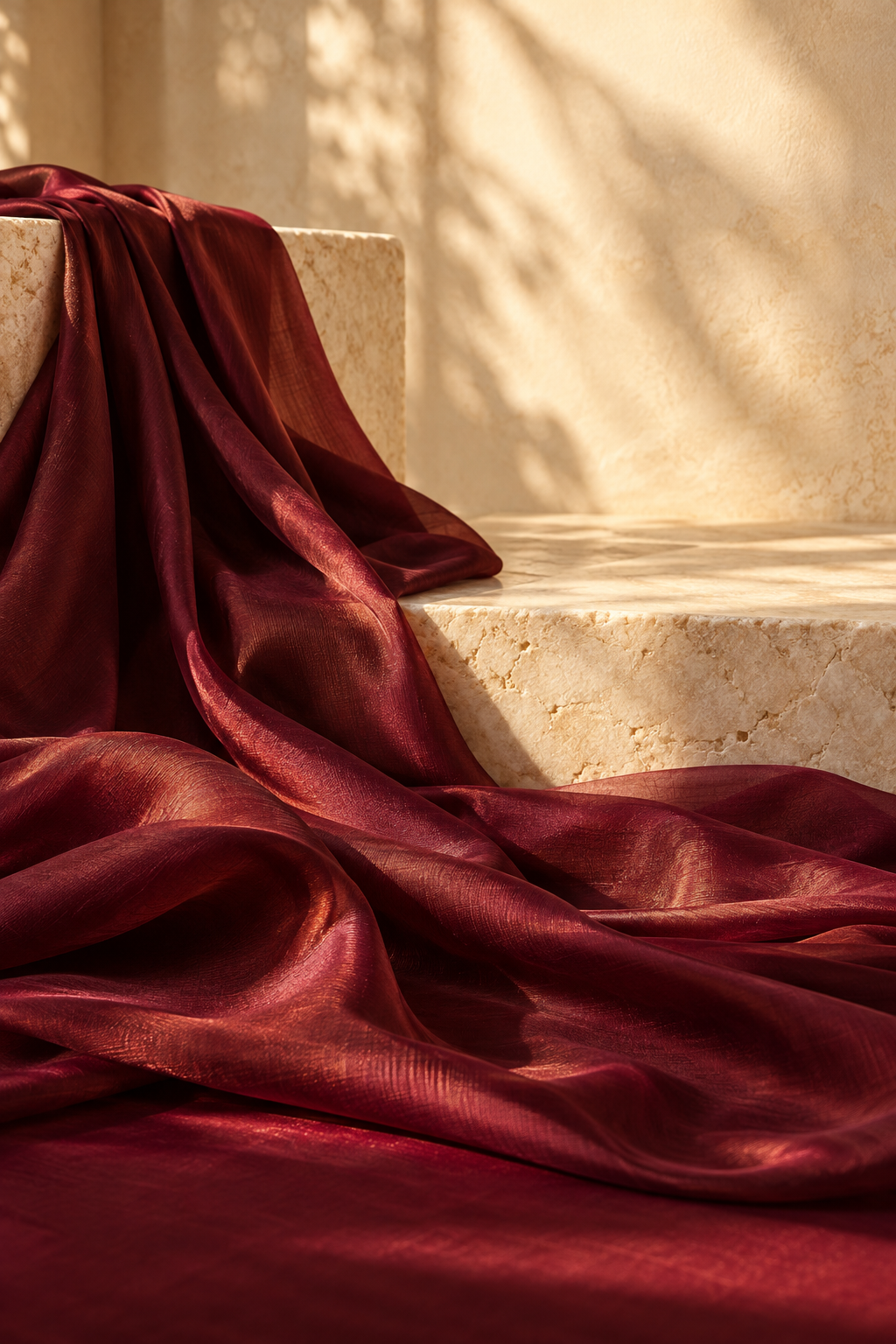 Burgundy silk in warm golden light